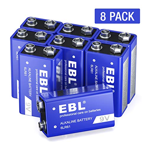Product Cover EBL 9V Alkaline Battery - Long Lasting 9 Volt Battery for Smoke Alarms, Electronic Toys and More - Pack of 8