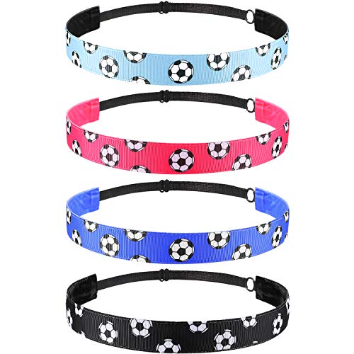 Product Cover 4 Pieces Non-slip Soccer Headband Adjustable Football Hairband for Girl Sport (Color Set 1)