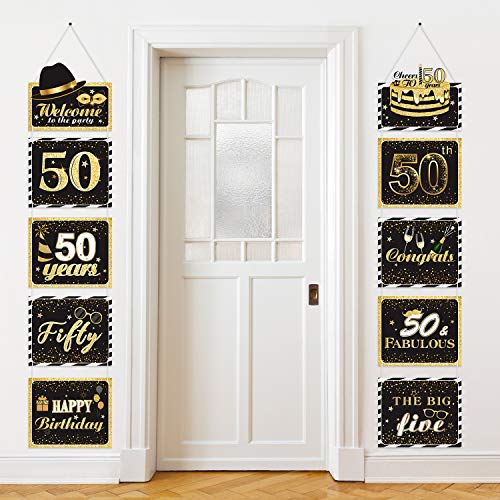 Product Cover Large 50th Sign Cutouts Banner 50th Anniversary Decoration Party Supplies Door Sign 50 Years Theme Birthday Party Wall Decoration Signs 10 Counts