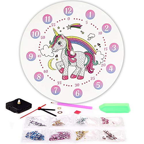 Product Cover Unicorn Diamond Painting Clock Kit - 5D DIY Paint by Numbers Colorful Diamonds Arts and Crafts Wall Clock for Kids - Creative Crystal Rhinestone Embroidery Craft for Home Wall Decor for Boys and Girls