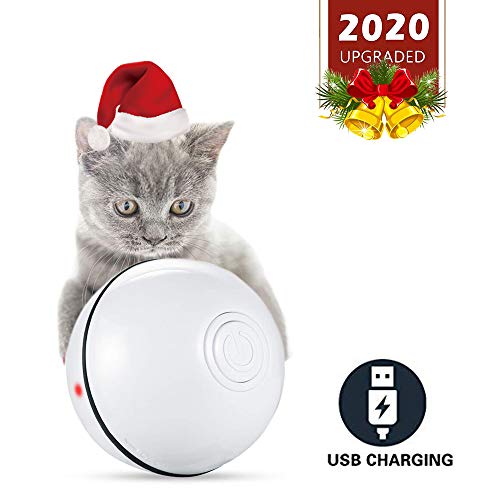 Product Cover 2019 Upgrade Vision Smart Interactive Cat Toys Ball，Automatic Rolling Laucher Ball for Kitten, USB Rechargeable Pet Toy, with Spinning LED Light，Wicked 360 Degree Self Rotating Ball (Green) (white)