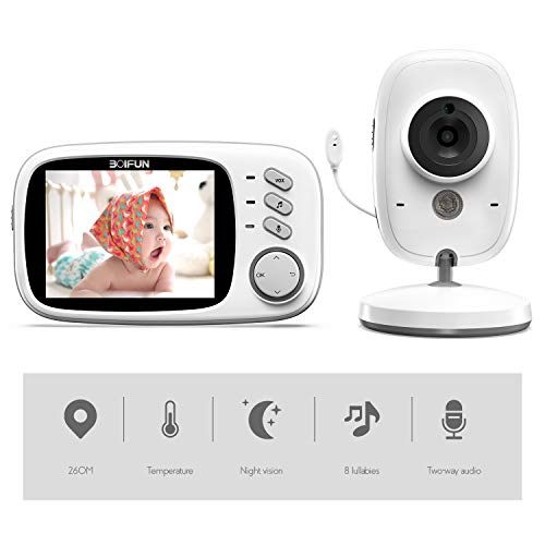 Product Cover Baby Monitor, BOIFUN 3.2'' Baby Video Monitor with Camera and Audio LCD Screen 750mAh Rechargeable Battery Support VOX Night Vision Temperature Monitoring Two-Way Talk 8 lullabies for Baby/Elder/Pet