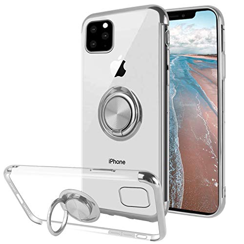 Product Cover Ownest Compatible with iPhone 11 Pro Case with Built-in 360 Rotatable Ring Kickstand Fit Magnetic Car Mount and Clear Slim TPU for iPhone iPhone 11 Pro-Silver