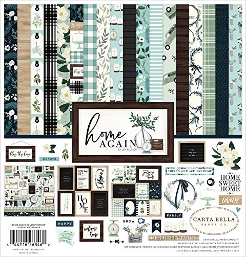 Product Cover Carta Bella Paper Company CBHOA109016 Home Again Collection Kit Paper, Green, Blue, Woodgrain, Black, Teal