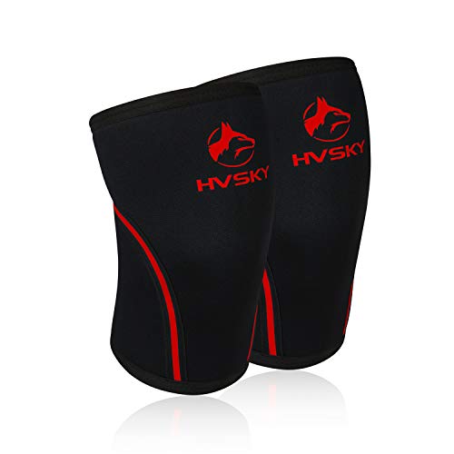 Product Cover HVSKY Fitness Knee Sleeves for Weightlifting - Compression for Crossfit, Powerlifting, Squats - 7mm Lifting Sleeve Support (1 Pair), for Men & Women (Crimson Red, Large)