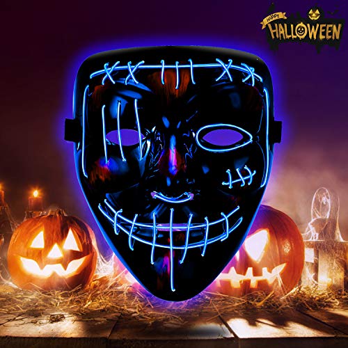 Product Cover Halloween Mask LED Purge Mask Light Up Scary Mask for Festival Parties Cosplay Costume Blue