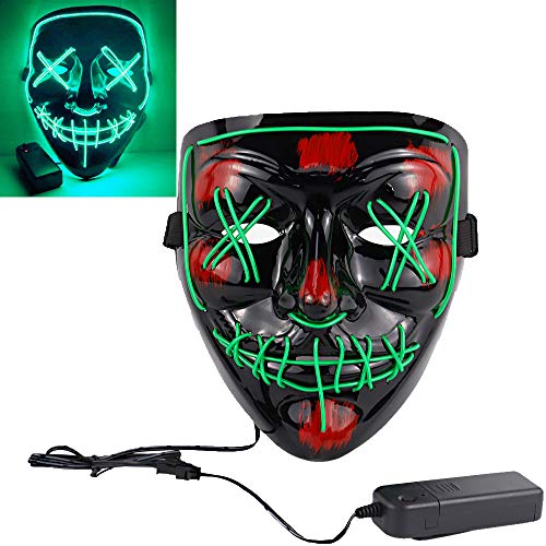 Product Cover LED Costume Mask,Halloween Scary Mask LED Light Up Purge Mask for Festival Cosplay (Green Mask)