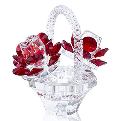 Product Cover H&D HYALINE & DORA Crystal Red Rose Flower Basket Crystal Collectible Figurines Ornaments for Home Decor Table Centerpiece
