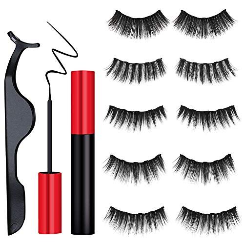 Product Cover 5Pairs Magnetic Eyeliner Kit, Angela&Alex Christmas Gifts 3D Magnetic Eyeliner with Magnetic Eyelashes No Glue Reusable Silk False Lashes with Applicator