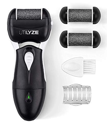 Product Cover UTILYZE Most Powerful Rechargeable Electronic Foot File Wet & Dry Pedicure Tools Electric Callus Remover With Turbo-Boost Motor, 3 Rollers Included (Black)