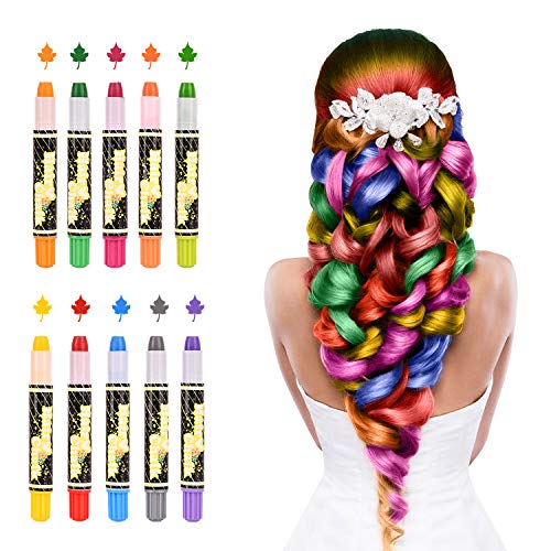 Product Cover Hair Chalk Pens, 10 Colors Temporary Washable Hair Dye Set for Girls, Birthday Valentine's Day Gift for Party Cosplay New Year