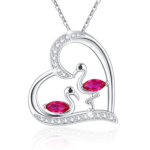 Product Cover JUSTKIDSTOY Flamingo Necklace 925 Sterling Silver Animal Heart Pendant with Cubic Zirconia, Flamingo Bird Pendant Necklace Christmas Gifts for Women Girlfriend Sister