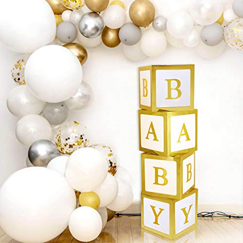 Product Cover Baby Shower Decorations Gold Large Baby Box Baby Blocks Decorations for Baby Shower Boy Girl 1st Birthday Party Decorations by QIFU