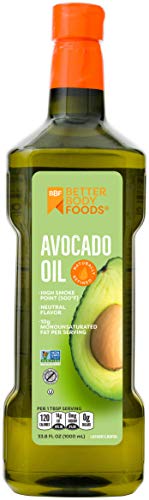 Product Cover Betterbody Foods 100% Pure Avocado Oil Naturally Refined Cooking Oil Non-Gmo (1 Liter) 33.8 Oz, Keto & Paleo Friendly
