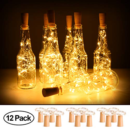 Product Cover 12 Pack Wine Bottle Lights with Cork, 2M 20 LED Battery Operated Copper Wire Fairy String Light for DIY, Party, Christmas, Wedding Decor, Warm White Light