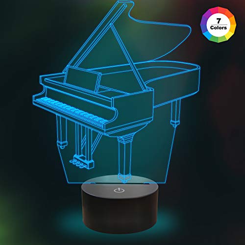 Product Cover Piano 3D Night Light Kids Optical Illusion Lamp with 7 Colors Changing Birthday Xmas Valentine's Day Gift Idea for Music Fan Boys Girls