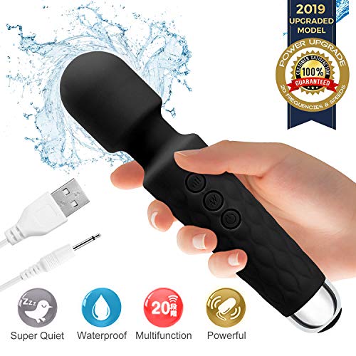 Product Cover Wand Power Massager, Roysmart Massager with 20 Magic Vibration Modes, Whisper Quiet, Waterproof, Handheld, Cordless for Neck Shoulder Back Body Massage, Sports Recovery & Muscle Aches - Black