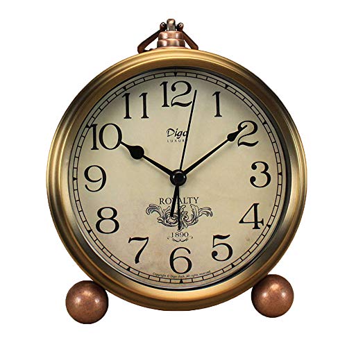 Product Cover Maxspace Metal Golden Table Clock, Retro Vintage Non-Ticking Small Alarm Clock,Battery Operated Silent Quartz Movement HD Glass Desk Clock for Bedroom Living Room Indoor Decoration Kids (Arabic)