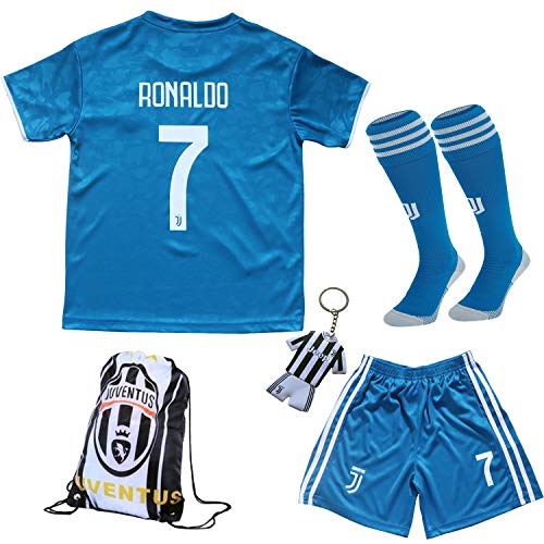 Product Cover GamesDur 2019/2020 Ronaldo #7 Third Black Soccer Kids Jersey & Short & Sock & Soccer Bag Youth Sizes (Third, 13-14 Years)