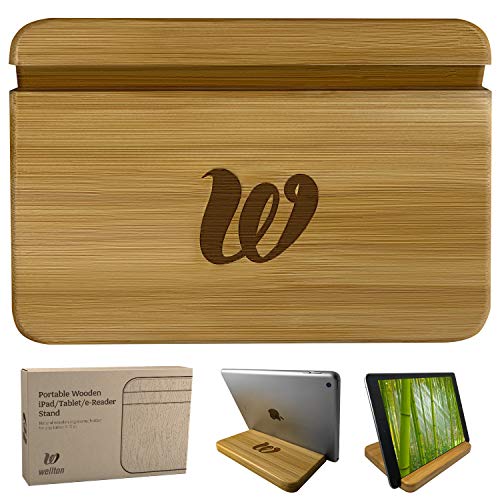 Product Cover Wooden Tablet Stand - Bamboo Holder iPhone, iPad Air, Samsung Tablet PCs, eReaders, Artwork, Make-up Mirror, Photo Frame - Tab Stand for Kitchen iPad Mini - Portable Desktop Stand HQ (Natural)