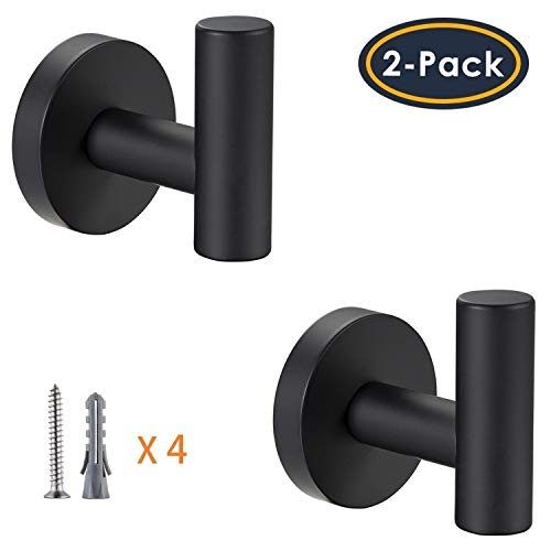 Product Cover YGIVO Towel Hooks, Matte Black SUS304 Stainless Steel Coat Robe Clothes Hook Modern Wall Hook Holder for Bathroom Kitchen Garage Hotel Wall Mounted (2 Pack)