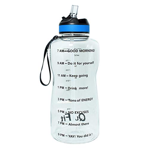 Product Cover QuiFit Half Gallon Water Bottle with Straw and Time Marker, 64/43/15 Ounce Outdoors Tritan Sport Fitness Wide Mouth Opening BPA Free Water Jug(Transparent, 64 oz)