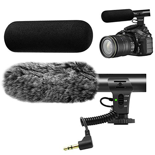 Product Cover Camera Microphone,Veksun Video Microphone for DSLR Interview Shotgun Mic for Canon Nikon Sony Panasonic Fuji Videomic with Windscreen 3.5mm Jack