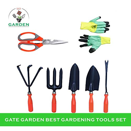 Product Cover Kraft Seeds Gate Garden! Top 5 Spectacular Gardening Tools Set with Heavy Gardening Scissor and One Pair Hand Gloves for Your Softs Hands