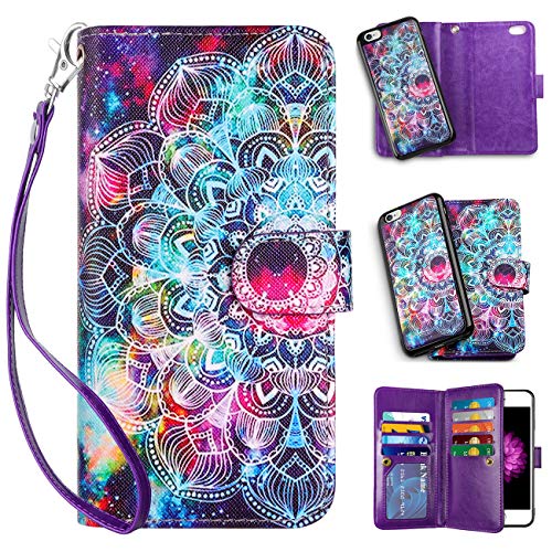 Product Cover Vofolen 2-in-1 Case for iPhone 6S Plus Case iPhone 6 Plus Wallet Card Holder Detachable Flip Cover Magnetic Folio PU Leather Protective Slim Shell with Wrist Strap for iPhone 6 Plus 6S Plus (Mandala)
