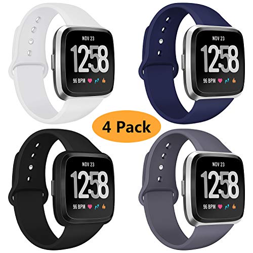 Product Cover Coperr 4 Packs Bands Compatible with Fitbit Versa/Fitbit Versa 2 / Fitbit Versa Lite for Women and Men, Soft Silicone Sport Strap Replacement Wristband with Ventilation Holes for Fitbit Versa