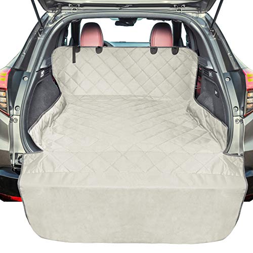 Product Cover F-color Pet Cargo Liner for SUV, Waterproof Pet Cargo Cover Dog Seat Cover Mat for SUVs Sedans Vans with Bumper Flap Protector, Non-Slip, Large Size Universal Fit, Beige