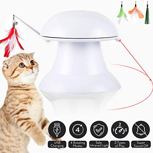 Product Cover petnf 2020 New Upgraded Cat Laser Toy,Cat Toys Interactive,2 in 1 Automatic Cat Toy,Moving Feather Toy,Cat Interactive Toys,Auto Rotating Light,Multiple Feather Hangings,3 Ways to Play