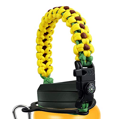 Product Cover Mity rain Paracord Handle Compatible with Hydro Flask Wide Mouth Water Bottle 12-64oz/Survival Strap Cord with Safety Ring, Carabiner and Compass for Hiking Camping Walking