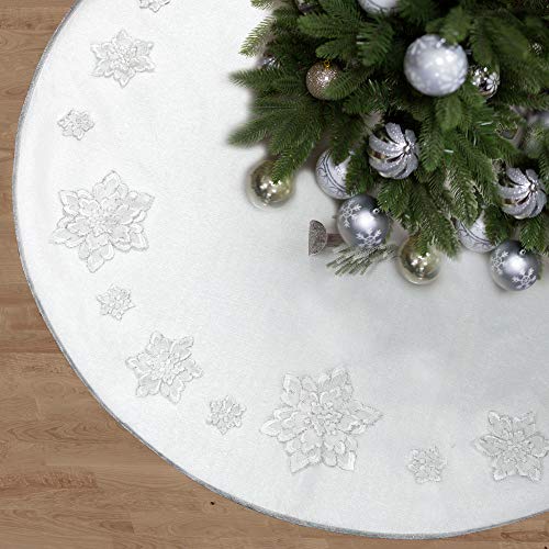 Product Cover Skrantun 48 Inch Christmas Tree Skirt Christmas Decorations with 3D White Flowers Holidays Decor