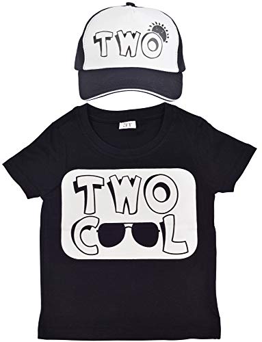 Product Cover 2nd Birthday T shirt and Hat, Two Cool Birthday Shirt, Trucker Hat for Kids with Two Cool, 2nd Birthday Two Cool Shirt Boy, 2 year old Birthday Shirt Boy, Happy Birthday Shirt for 2 year old Boy,