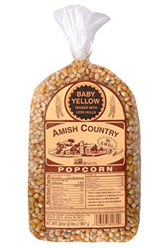 Product Cover Amish Country Popcorn - Yellow Popcorn - Old Fashioned, Non GMO, and Gluten Free - with Recipe Guide (Baby Yellow, 2 Lb Bag)