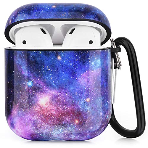 Product Cover Airpods Case - CAGOS 3 in 1 Cute Galaxy Marble Airpod Accessories Protective Hard Case Cover Portable & Shockproof Women Girls with Keychain/Strap/Earhooks for Airpods 2/1 Charging Case - Purple Space