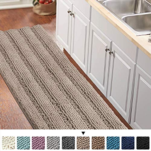 Product Cover Turquoize Non-Slip Bath Runners for Bathroom Luxurious Chenille Area Rug for Kitchen Machine Washable Bath Mats for Door Mats/Tub,Size 59x20 Inch, Taupe