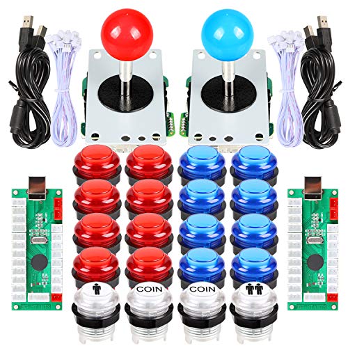 Product Cover Fosiya 2 Player LED Arcade Joystick Buttons Kit for Arcade PC Game Controllers Mame Raspberry Pi Retro Controller (Red & Blue Kit)