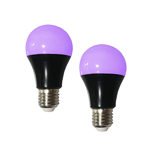 Product Cover UV LED Black Light Bulb 2 Pack, 8W (60W Equivalent) A19 E26 Blacklight Bulb UVA Level 385-400nm, Glow in Dark for Body Paint Club Party Neon Posters