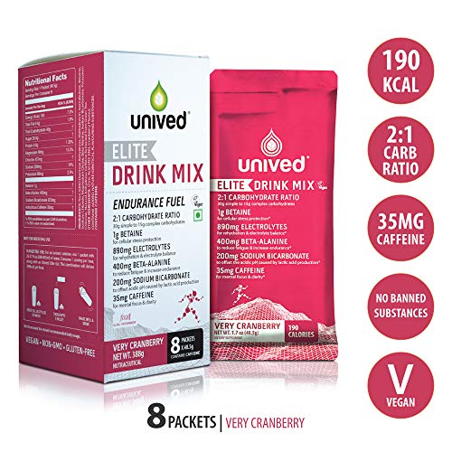 Product Cover Unived Elite Drink Mix, 2:1 Carbohydrate Ratio, 45g Carbs, 1gm Betaine, 890mg Electrolytes, 400mg Beta-Alanine, 200mg Sodium Bicarbonate, 35mg Caffeine, 190kcal, Vegan & Gluten-Free, Very Cranberry