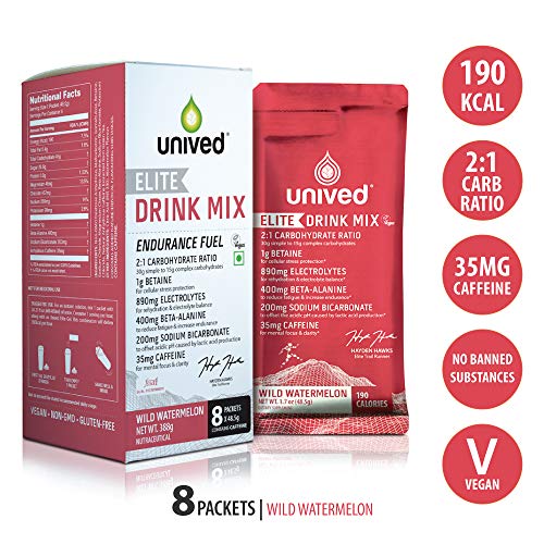 Product Cover Unived Elite Drink Mix, 2:1 Carbohydrate Ratio, 45g Carbs, 1gm Betaine, 890mg Electrolytes, 400mg Beta-Alanine, 200mg Sodium Bicarbonate, 35mg Caffeine, 190kcal, Vegan & Gluten-Free, Wild Watermelon