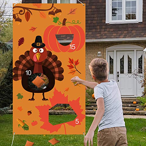 Product Cover Tifeson Thanksgiving Games - Thanksgiving Bean Bag Toss Game with 3 Bean Bags for Kids Adults - Turkey Hanging Toss Game Banner Fall Thanksgivng Decorations Supplies
