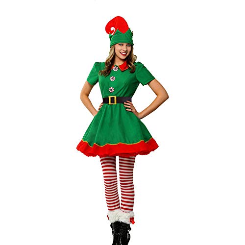 Product Cover Holiday Elf Costume Dress with Hat,Elastic Belt,Leggings,Elf Costumes for Women