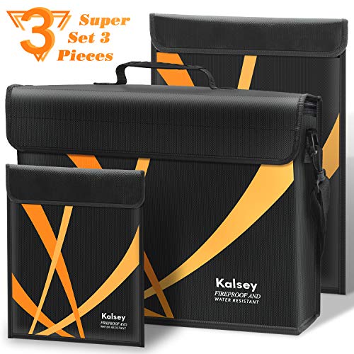 Product Cover Kalsey Fireproof Document Bags，Large Fireproof & Water Resistant Bag Combination ，（17 x 12 x 5.8＂）Fireproof Document Bags（15x11＂）Fireproof Safe Bag（7x9＂）Money Pouch Envelope Fireproof Folder Safe Bag