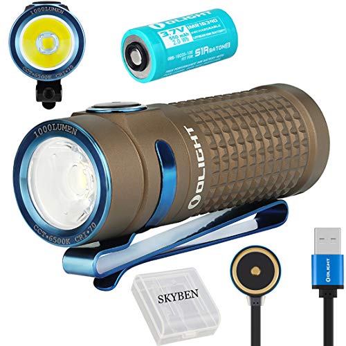 Product Cover Olight S1R II 1000 Lumens CW LED Single IMR16340 Powered Upgraded Magnetic USB Rechargeable Side-switch EDC Flashlight with Battery (Desert Tan)