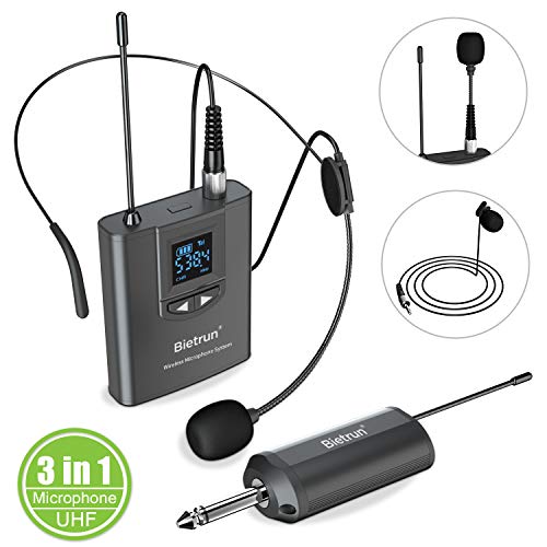 Product Cover Wireless Headset Lavalier Microphone System and Handheld Dynamic Microphone Set-3in1, 160 ft Range, 1/4'' Plug, for PA Speaker, Amp, Mixer, Podcast, Fitness Instructor, Youtube, DSLR Camera, Teaching