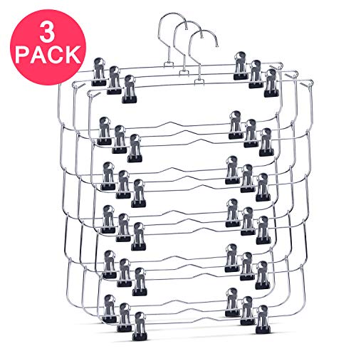 Product Cover Hasit 6-Tier Skirt Pants Shorts Hangers with Adjustable Clips Space Saving No Slip Hangers Skirt Organizer 3 Pack