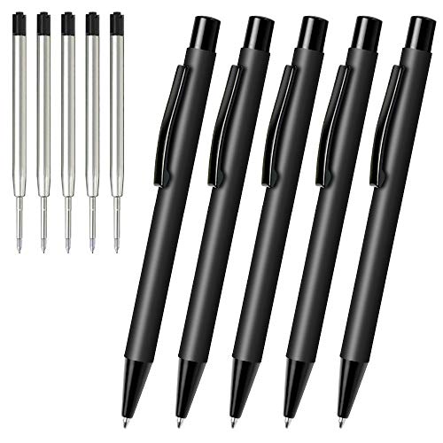Product Cover Ballpoint Pens Bulk, Cambond Black Pens Retractable Metal Ball Point Uniform Pens for Gift Business Police Men Flight Attendant, 1.0mm Medium Point Smooth Writing, 5 Pen with 10 Refills - Black