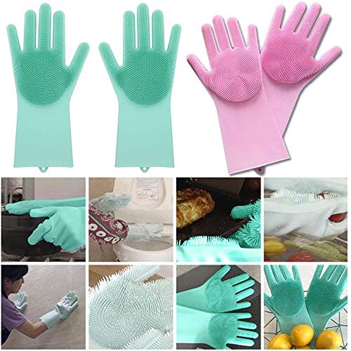 Product Cover HEMIZA Zamkar Trades Silicone Scrubbing Cleaning Gloves with Scrubber for Dishwashing and Pet Grooming, Medium, Multicolour - 1 Pair